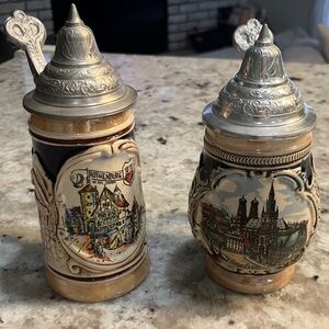 Mini Vintage German Beer Steins with Pewter Lids very collectable